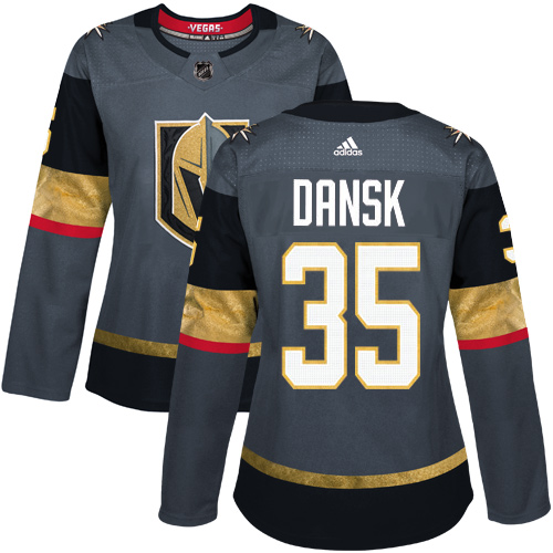 Adidas Vegas Golden Knights #35 Oscar Dansk Grey Home Authentic Women Stitched NHL Jersey->women nhl jersey->Women Jersey